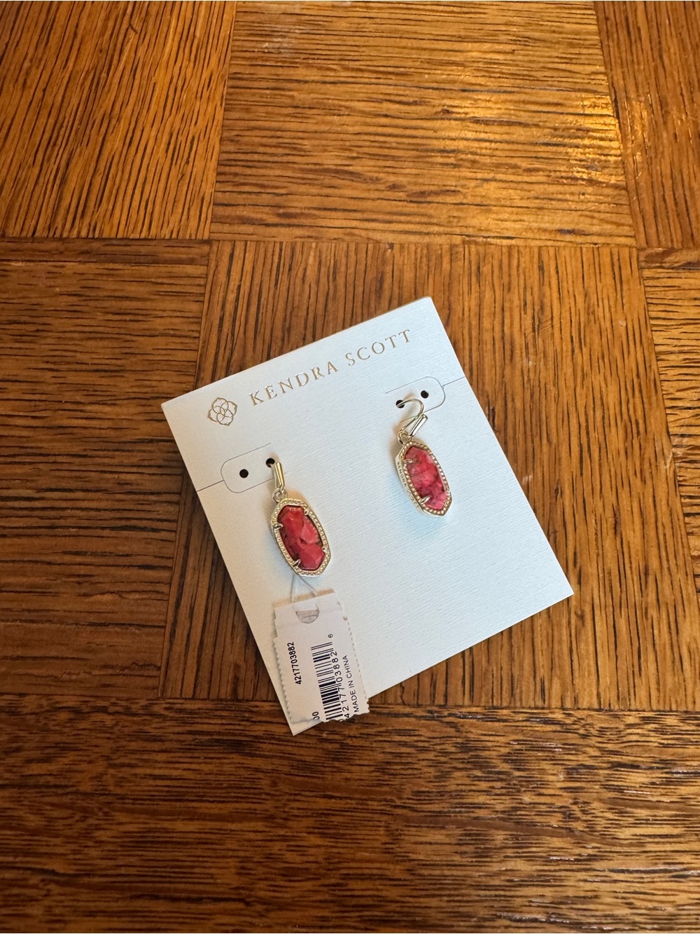 New! Kendra Scott Pink Stone Drop Earrings in Gold